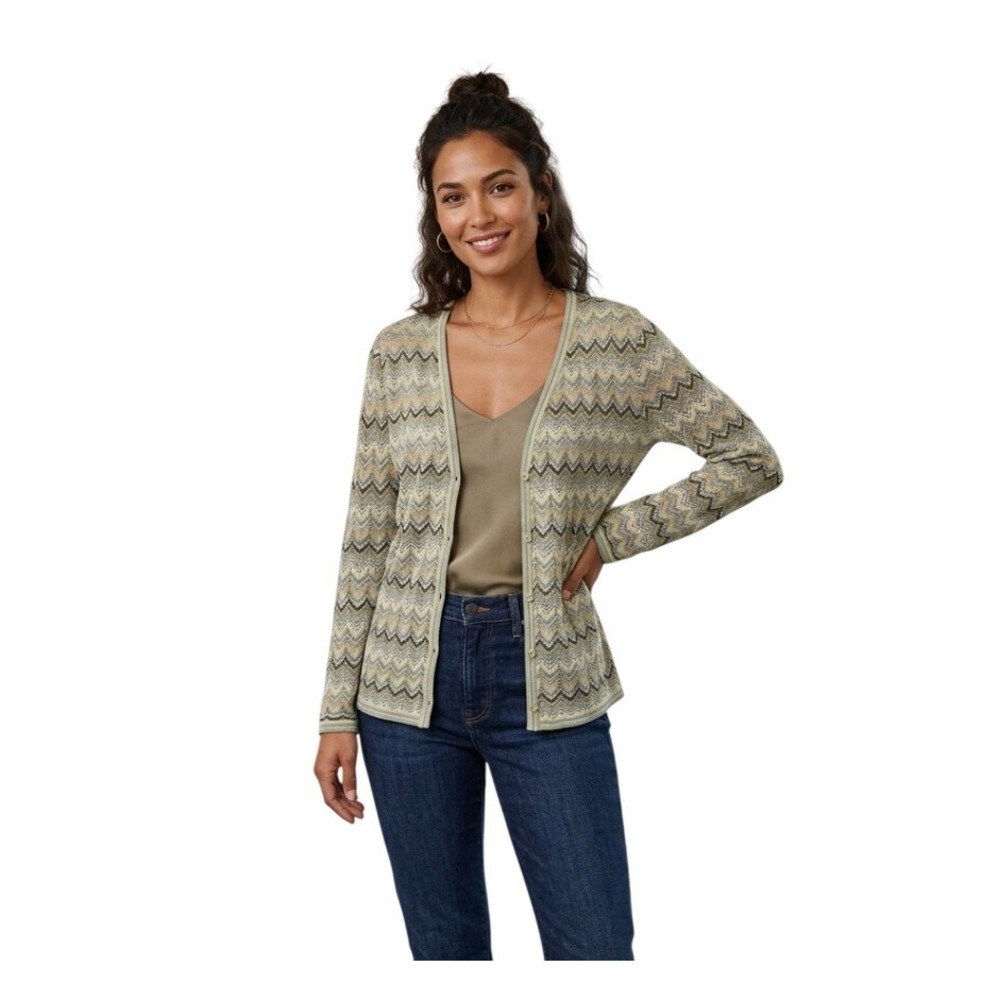 Sigrid Olsen‎ Chevron Stripe Cardigan Sweater MP